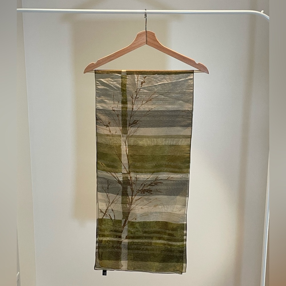 Italian Nature-Inspired Green and Brown Scarf